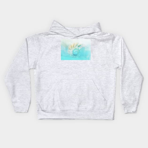 Pale Blue Nautilus Shell Kids Hoodie by JimDeFazioPhotography